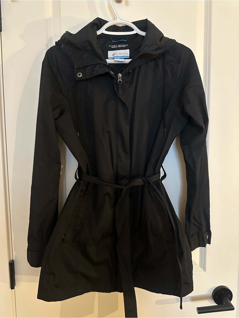 Columbia Women's Black Hooded Trench with Waist Tie